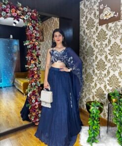 TWILIGHT BLUE LENGHA SET WITH ONE SIDE FLAP