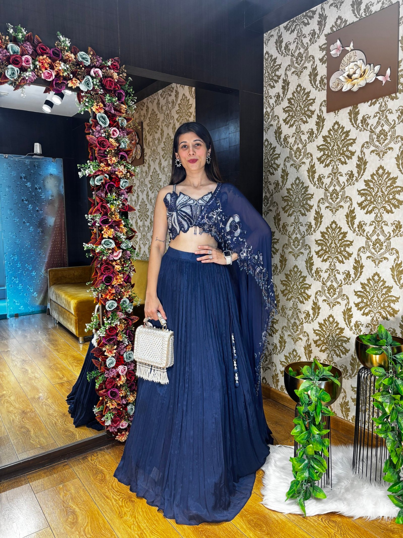 TWILIGHT BLUE LENGHA SET WITH ONE SIDE FLAP