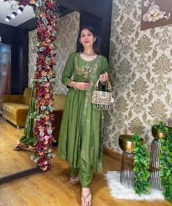 STYLISH HAND WORK PLAZZO SUIT WITH DUPATTA-RAW MANGO GREEN
