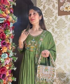 Alternative view of STYLISH HAND WORK PLAZZO SUIT WITH DUPATTA-RAW MANGO GREEN