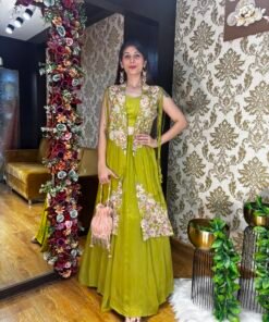MEHAR GREEN JACKET STYLE INDO WESTERN WITH FRINGES