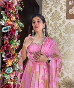 Alternative view of PIHA STYLISH BABY PINK FLORAL ANARKALI SUIT