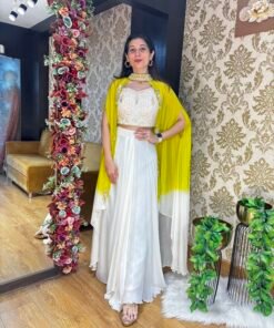 WHITE YELLOW OMBRE CAPE STYLE STYLISH INDO WESTERN