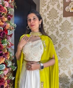 Alternative view of WHITE YELLOW OMBRE CAPE STYLE STYLISH INDO WESTERN