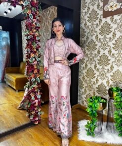 POWDER PINK STYLISH BELL BOTTOM BLAZER CO-ORD SET