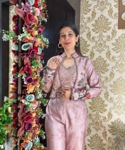 Alternative view of POWDER PINK STYLISH BELL BOTTOM BLAZER CO-ORD SET