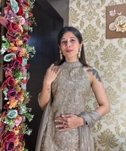 Alternative view of COPPER GOLD HIGH NECK HEAVY PLAZZO SET WITH DUPATTA