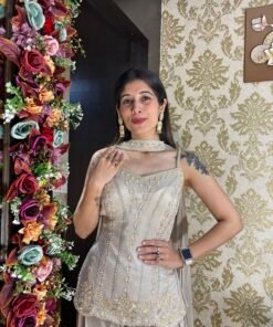 Alternative view of IVORY CLOUD STYLISH SPAGETTI PLAZZO SET WITH DUPATTA