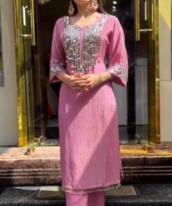 PINK SHEESH KAFTAN STRAIGHT KURTA SET