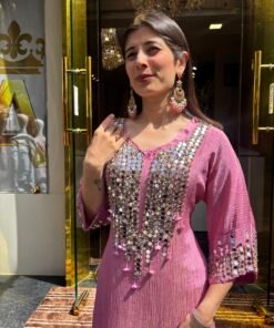 Alternative view of PINK SHEESH KAFTAN STRAIGHT KURTA SET
