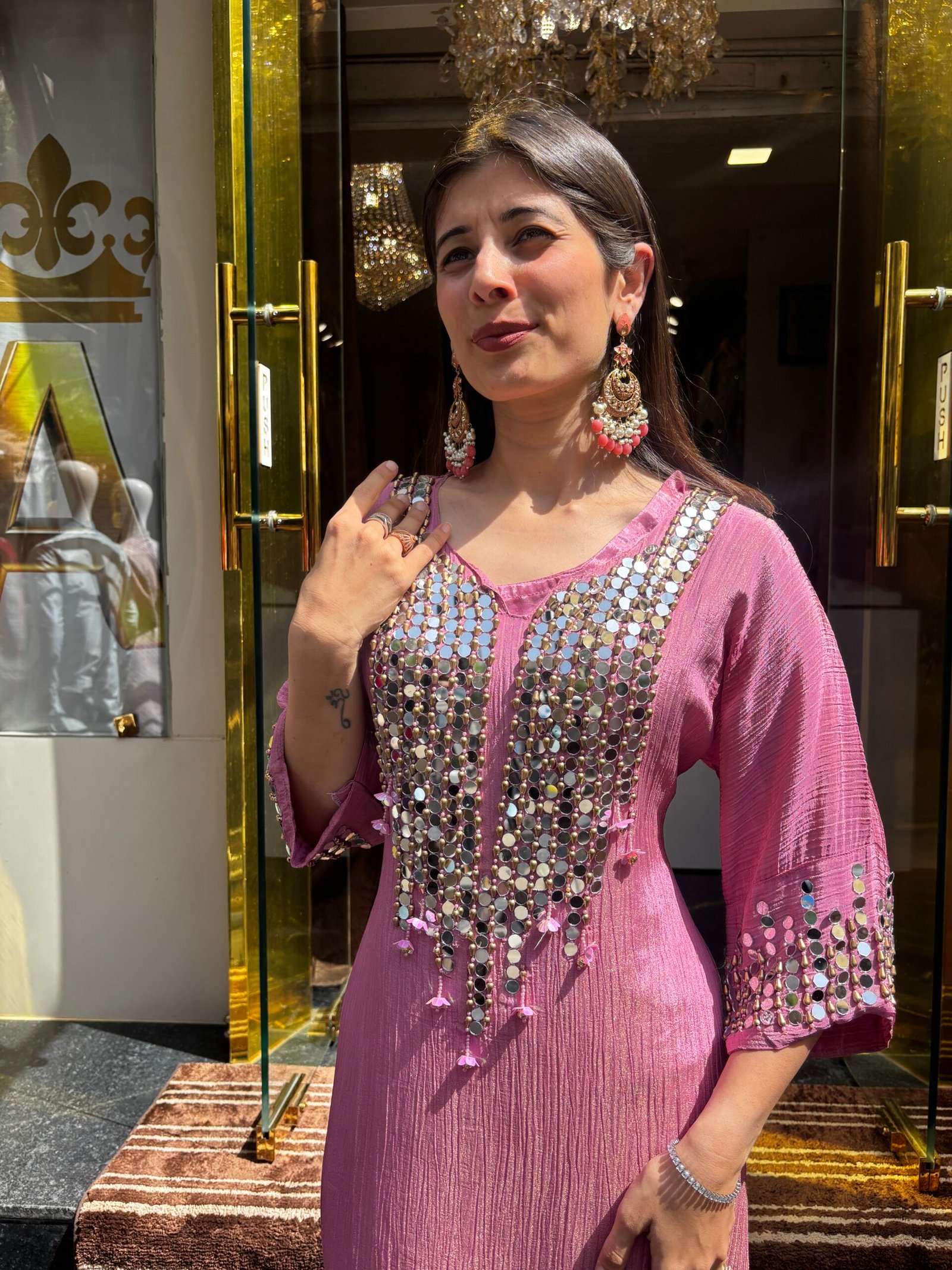 PINK SHEESH KAFTAN STRAIGHT KURTA SET - Image 2