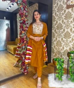 AMBER AURA MUSTARD KURTA SET WITH DUPATAA