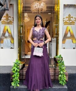 RUHANI WINESH PURPLE FISH CUT SKIRT WITH DRAMATIC STYLE PALLU