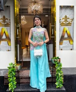 AQUA BLOOM STYLISH PLAZZO SET WITH NECK BELT DUPATTA