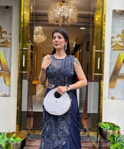 Alternative view of NEELPARI HEAVY LENGHA DRAPE SAREE-MIDNIGHT BLUE