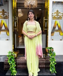 SANJH YELLOW OMBRE INDO WESTERN WITH CAPE