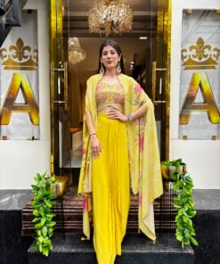 AASMA YELLOW INDO WESTERN WITH DRAMATIC CAPE