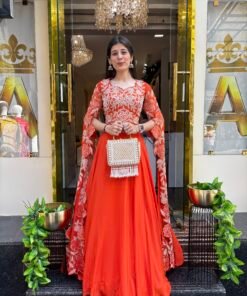 AFREEN STYLISH ORANGE SKIRT WITH CROW CUT WORK SLEEVES