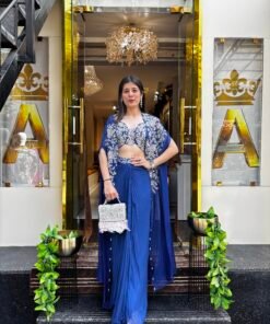 MORNI BLUE HAND EMBROIDERED CAPE SUIT