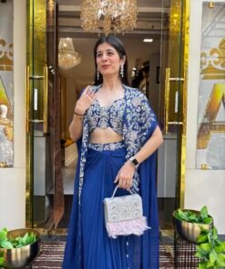 Alternative view of MORNI BLUE HAND EMBROIDERED CAPE SUIT