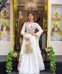 RANGREZA WHITE SKIRT WITH LONG TOP & DUPATTA