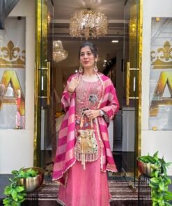 Alternative view of MEHROOM ROSE PINK HEAVY SILK SUIT WITH DUPATTA