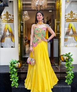 SUNFLOWER BLOOM LENGHA WITH DRAMATIC HANDOWRK BLOUSE & DUPATTA