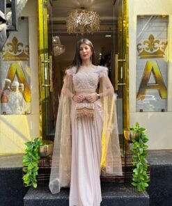 ZIYA NUDE GOLD SKIRT WITH CROP AND ATTACHED CAPE FEATHERS