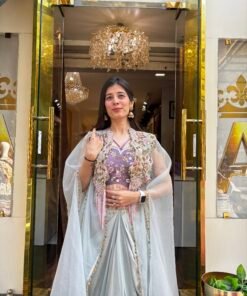 Alternative view of VIRASAT PASTEL SKIRT WITH DRAMATIC BLOUSE & HEAVY CAPE-PISTA BLUE