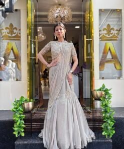 RUHANI HEAVY FISH CUT DRAPE LENGHA SAREE-GOLD