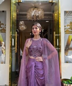 Alternative view of LAVANYA MAUVE PURPLE DRAPE SKIRT CAPE SET