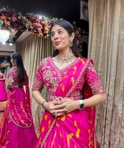 Alternative view of RANI GULBAHAR HAND WORK DESIGNER LENGHA SAREE SET