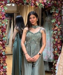 Alternative view of SAGE GREEN PEPLUM PLAZZO SET WITH UNIQUE HANDWORK