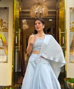 Alternative view of KAIRA BLOOM ICE BLUE CROP TOP WITH ATTACHED DUPATTA