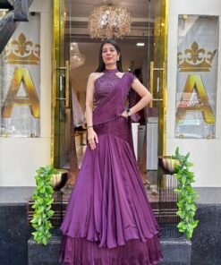 MEHAR PURPLE HALTER NECK LENGHA DRAPE SAREE