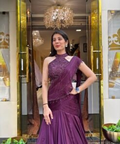 Alternative view of MEHAR PURPLE HALTER NECK LENGHA DRAPE SAREE