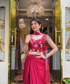 Alternative view of ANAYA SCARLET PLEATED INDO WESTERN SET