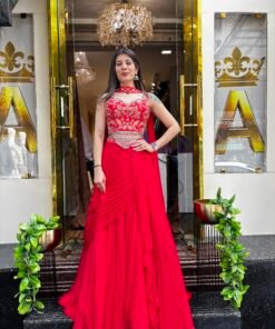 JASHN SCARLET DRAPE LENGHA SET WITH DUPATTA