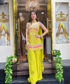 LIME STYLISH ELARA SPAGETTI PLAZZO SET WITH NECK BELT DUPATTA