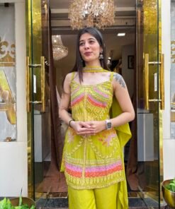 Alternative view of LIME STYLISH ELARA SPAGETTI PLAZZO SET WITH NECK BELT DUPATTA