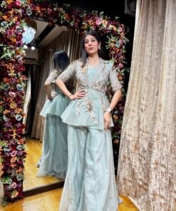 NIZAYA MINT TISSUE HEAVY PLAZZO SET WITH HEAVY BLAZER