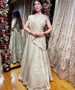 IVORY GOLD TISSUE LENGHA WITH HALTER NECK & SASH