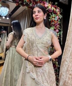 Alternative view of IVORY GOLD TISSUE LENGHA WITH HALTER NECK & SASH