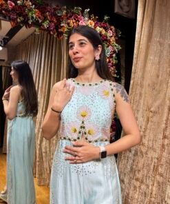 Alternative view of POWDER BLUE STYLISH JUMPSUIT WITH ACRYLIC UNIQUE WORK
