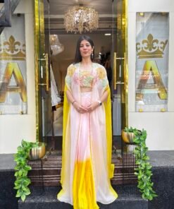 BLUSH PINK & YELLOW OMBRE SKIRT WITH CAPE SET