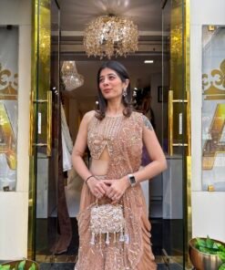 Alternative view of DUSKY GOLD MODERN MUSE LENGHA WITH ATTACHED HEAVY DRAPE