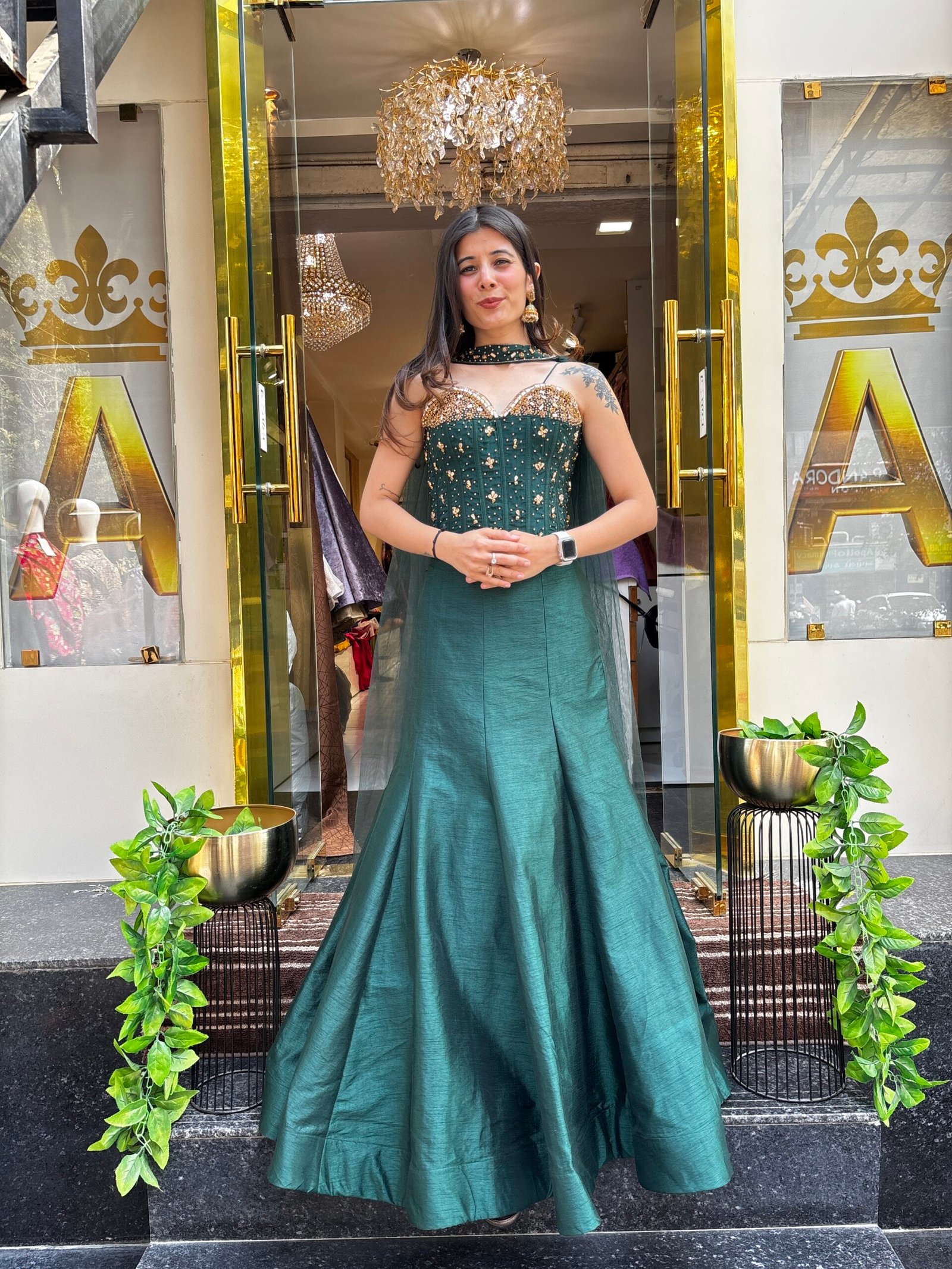 ZEENAT EMERALD GREEN FISH CUT CORSET LENGHA