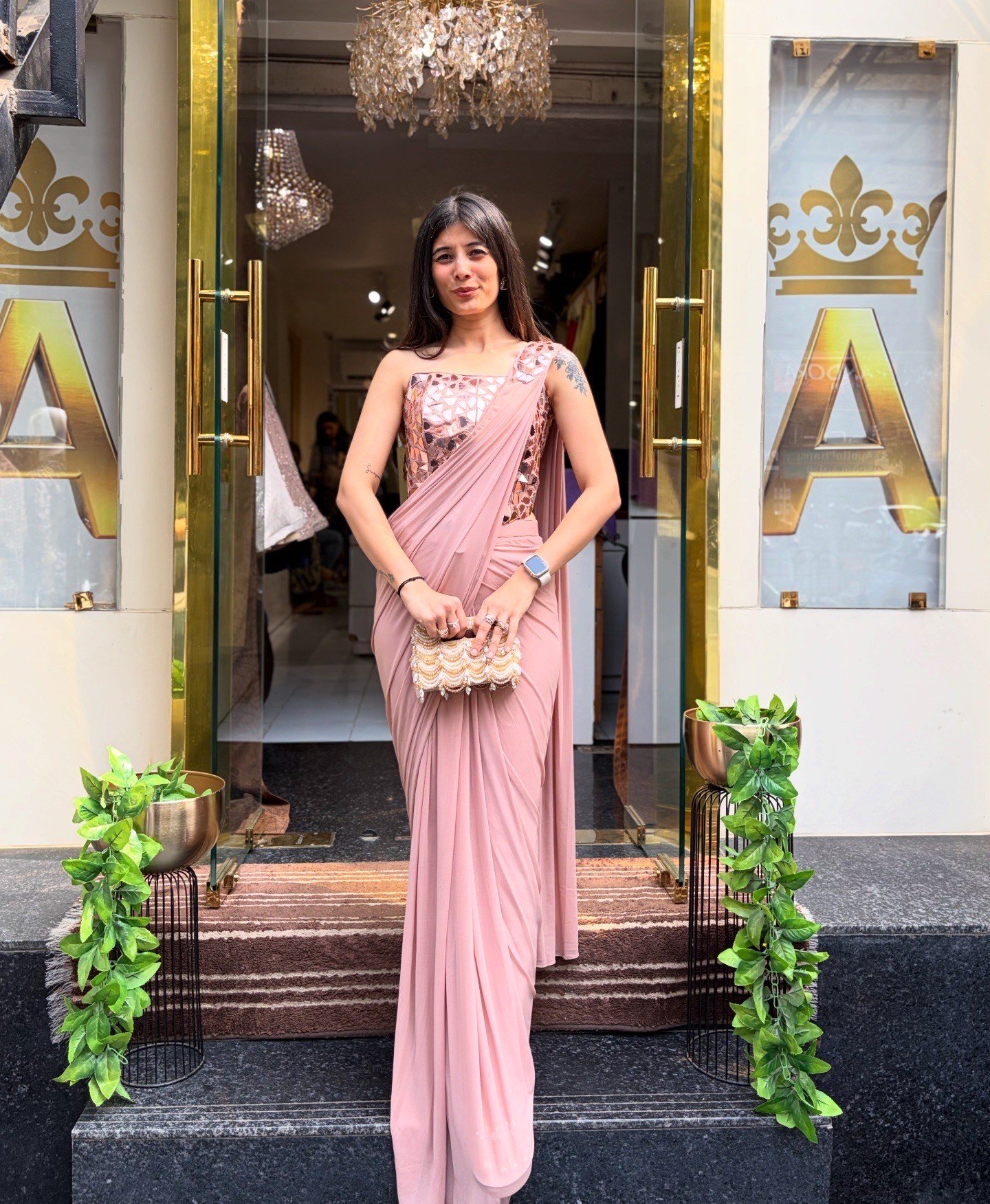 MIHA ACRYLIC WORK CORSET READY TO WEAR SAREE