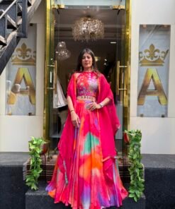 RIHA MULTI HALTER NECK LENGHA CHOLI WITH CAPE JACKET