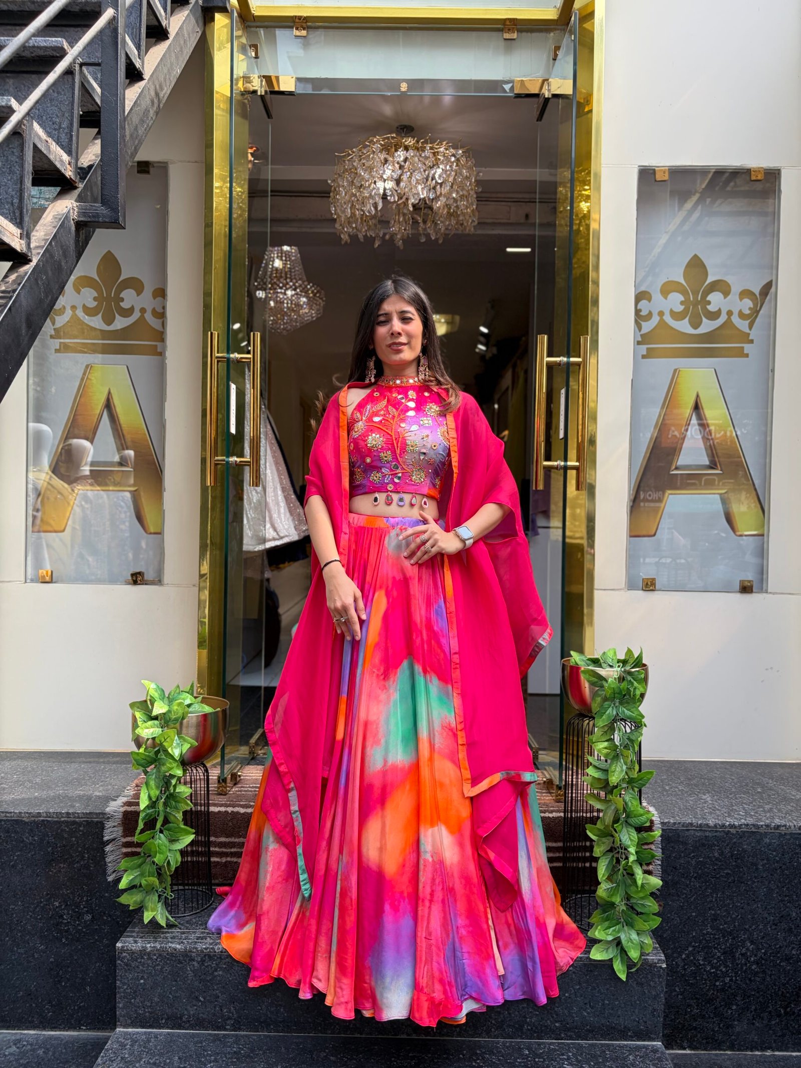 RIHA MULTI HALTER NECK LENGHA CHOLI WITH CAPE JACKET